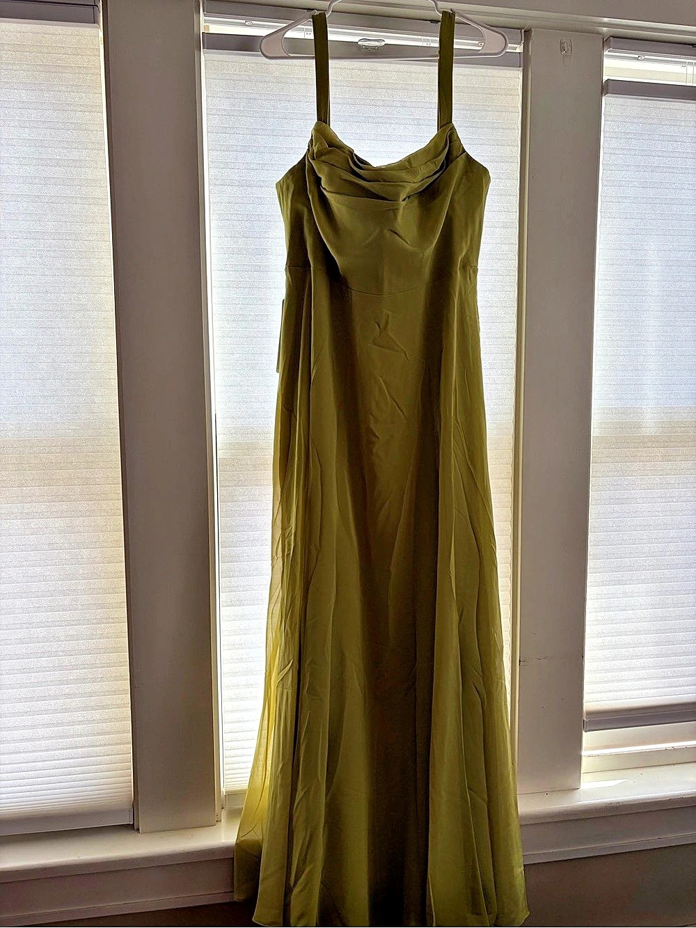 Azazie Shaude Maxi Pleated Chiffon Dress in Green Size Small NWT